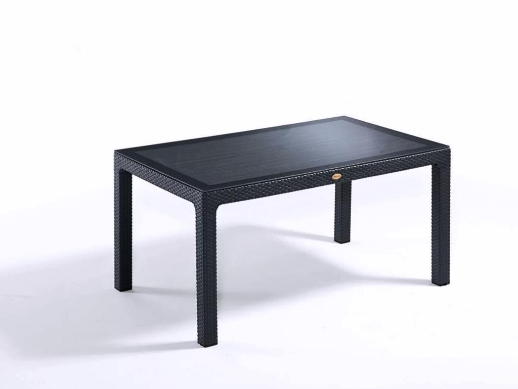 Camlı Siyah 90x150 cm Rattan Bahçe Balkon Masası