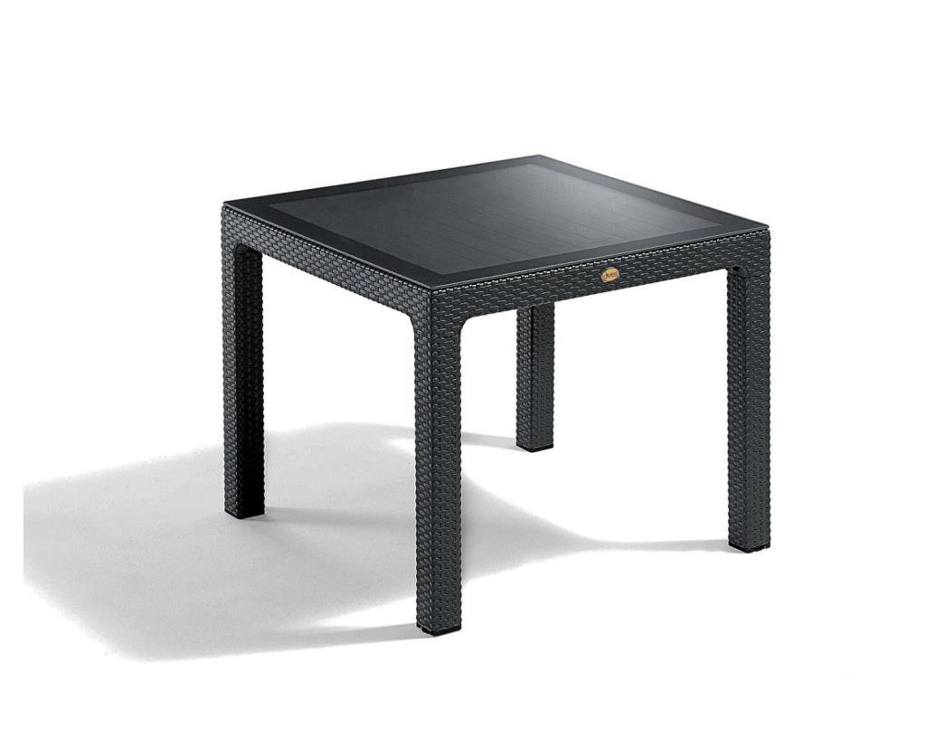 Camlı Siyah 90x90 cm Rattan Bahçe Balkon Masası