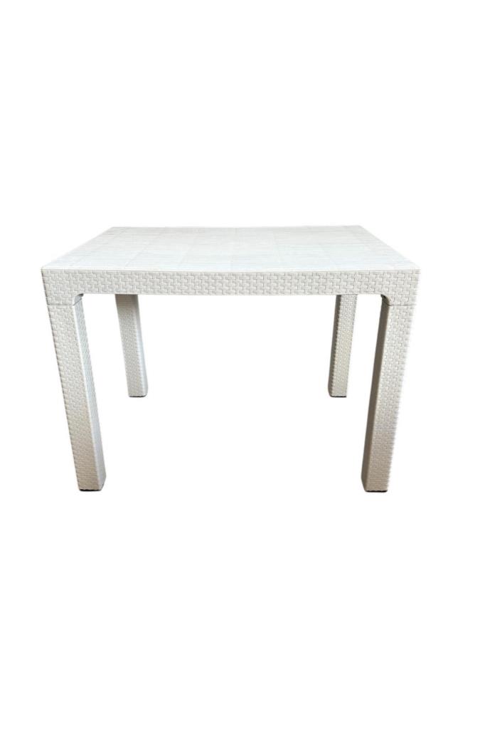 Camsız 70x100 cm Rattan Bahçe Balkon Masası Beyaz
