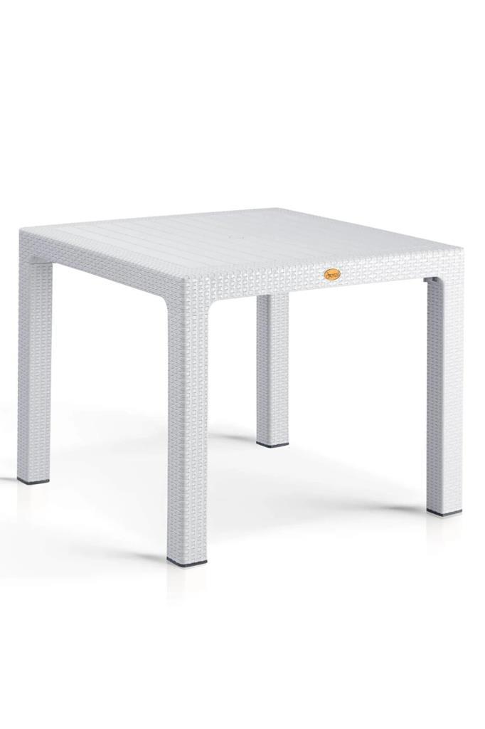 Camsız Beyaz 90x90 cm Rattan Bahçe Balkon Masası
