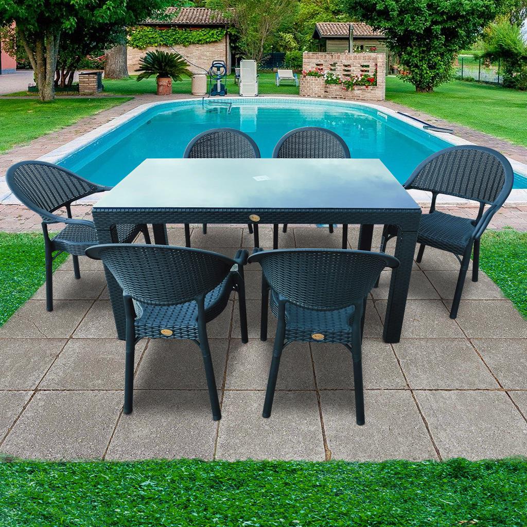 Bambu Antrasit 90x150 Cm Camlı Rattan Bahçe Balkon Masa Takımı