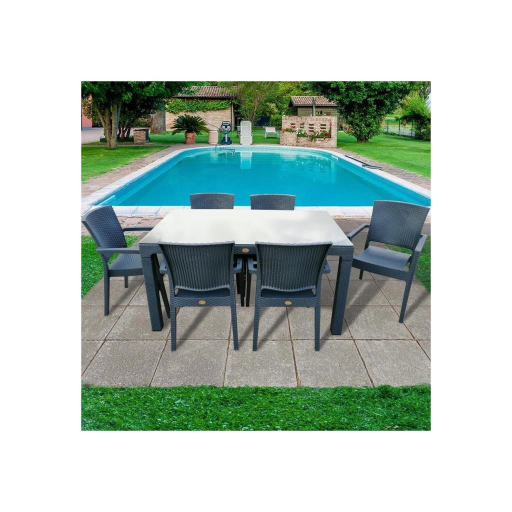 Zeugma Antrasit 90x150 Cm Camlı Rattan Bahçe Balkon Masa Takımı
