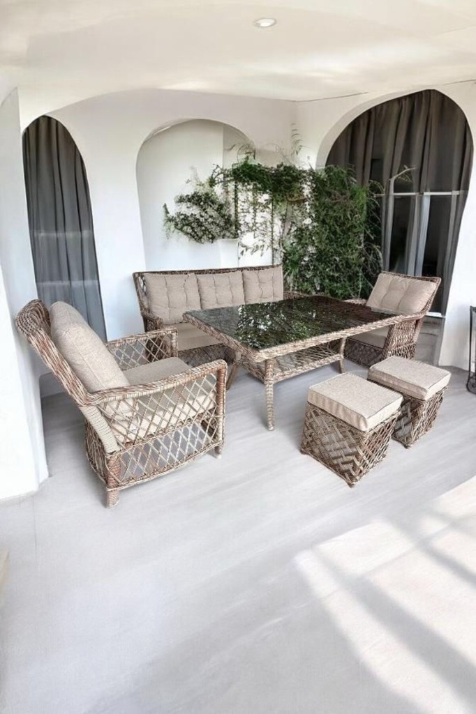 Delta Alüminyum İskelet Birinci Sınıf Plastik Örme Rattan 3’lü Oturma Grubu Bahçe Ve Balkon Takımı Kapiçino