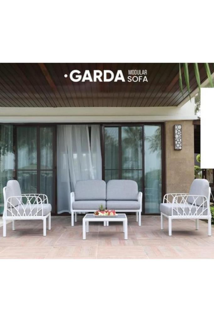 Garda Modüler Sofa Bahçe Oturma Grubu 2'li Set Beyaz