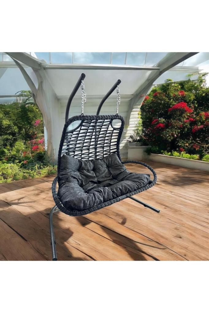 Komfor Bahçe ve Balkon Salıncağı Çift Kişilik Antrasit