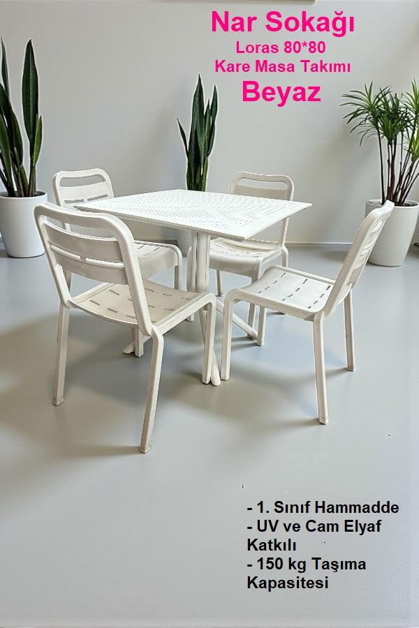 Loras 80*80 Kare Masa Takımı Bahçe, Balkon ve Cafe Masa Takımı Beyaz