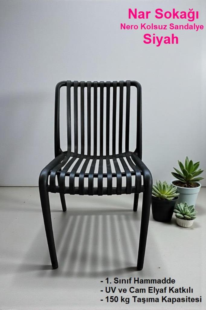 Nero Kolsuz Sandalye Bahçe, Balkon ve Cafe Sandalyesi Siyah