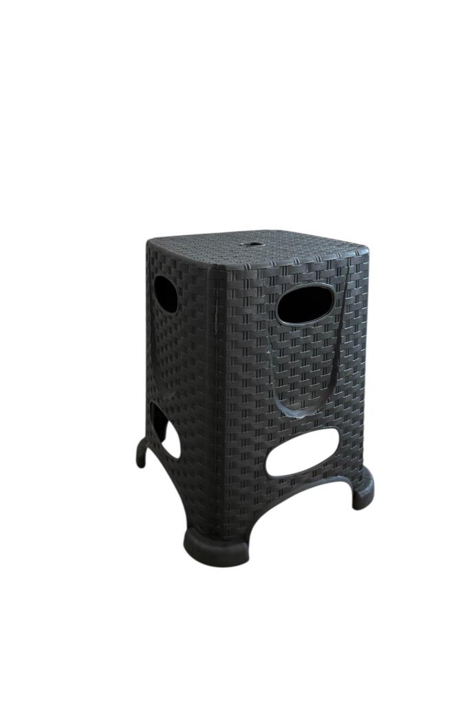 Rattan Büyük Boy Tabure Mutfak, Balkon ve Bahçe Taburesi Siyah