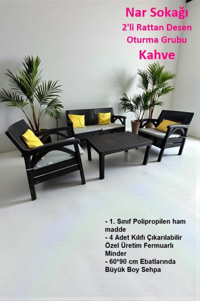 Rattan Desen Oturma Grubu 4 Kişilik Bahçe ve Balkon Seti Kahve Santana