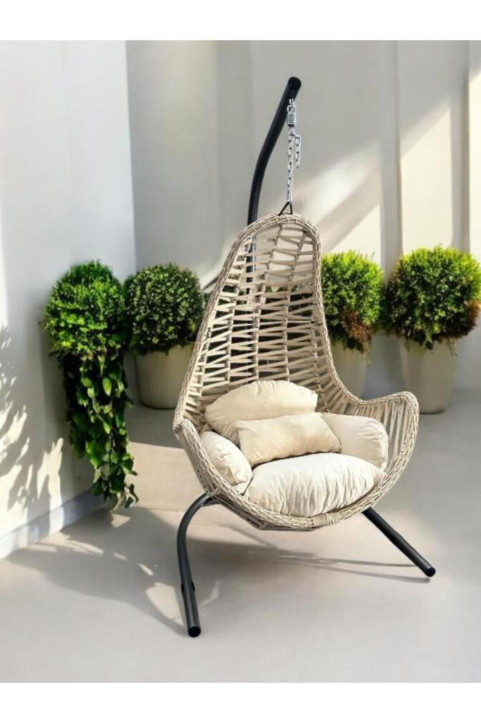 Zen Bahçe ve Balkon Salıncağı Tek Kişilik Ekru