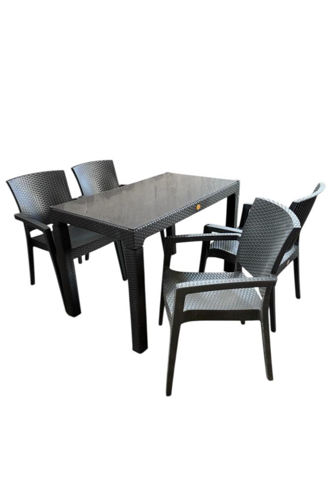 Zeugma 70x120 Cm Camlı Rattan Bahçe Balkon Masa Takımı Antrasit
