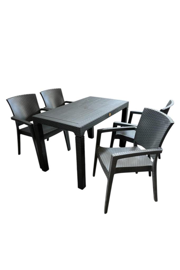 Zeugma 70x120 Cm Camsız Rattan Bahçe Balkon Masa Takımı Antrasit