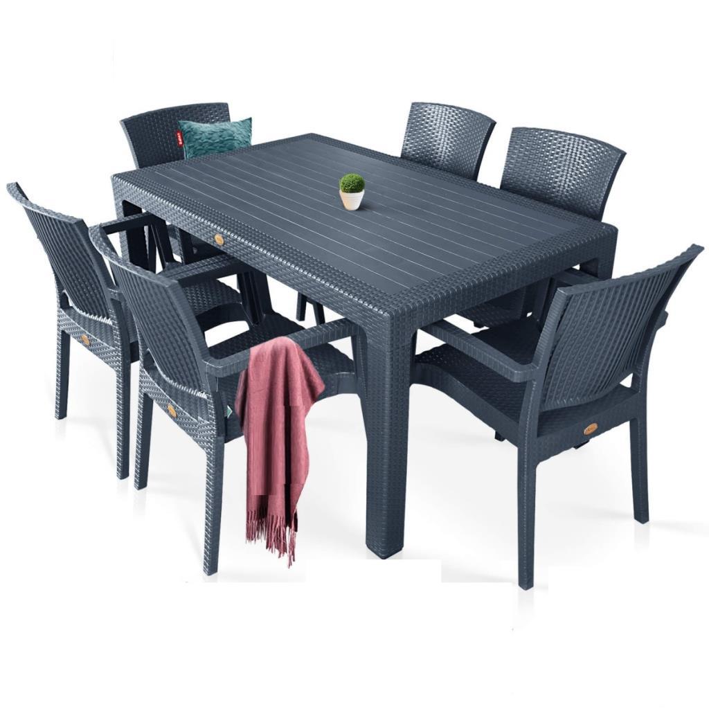 Zeugma Antrasit 90x150 Cm Camsız Rattan Bahçe Balkon Masa Takımı