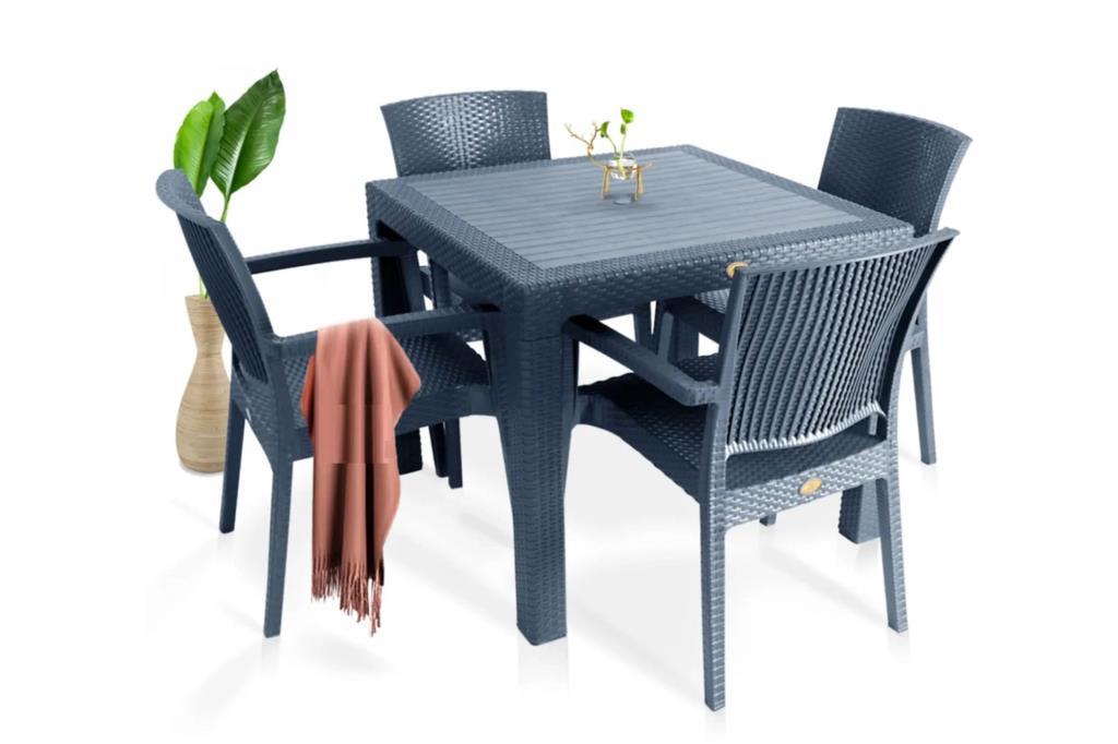 Zeugma Antrasit 90x90 Cm Camsız Rattan Bahçe Balkon Masa Takımı