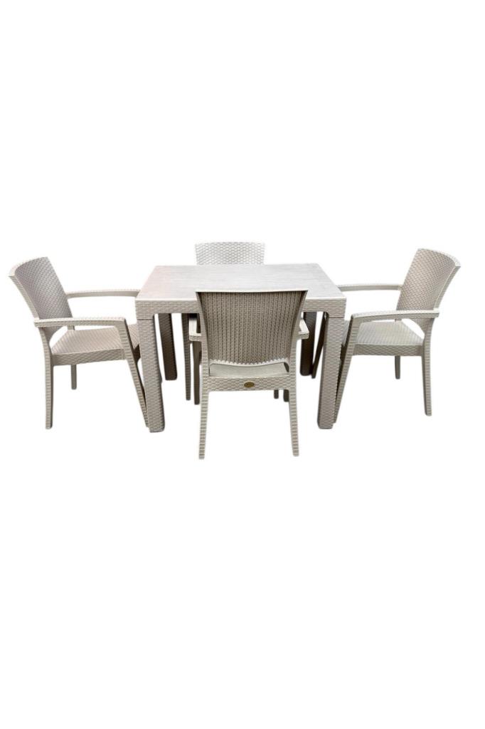 Zeugma Beyaz 70x100 Cm Camsız Rattan Bahçe Balkon Masa Takımı Kapiçino