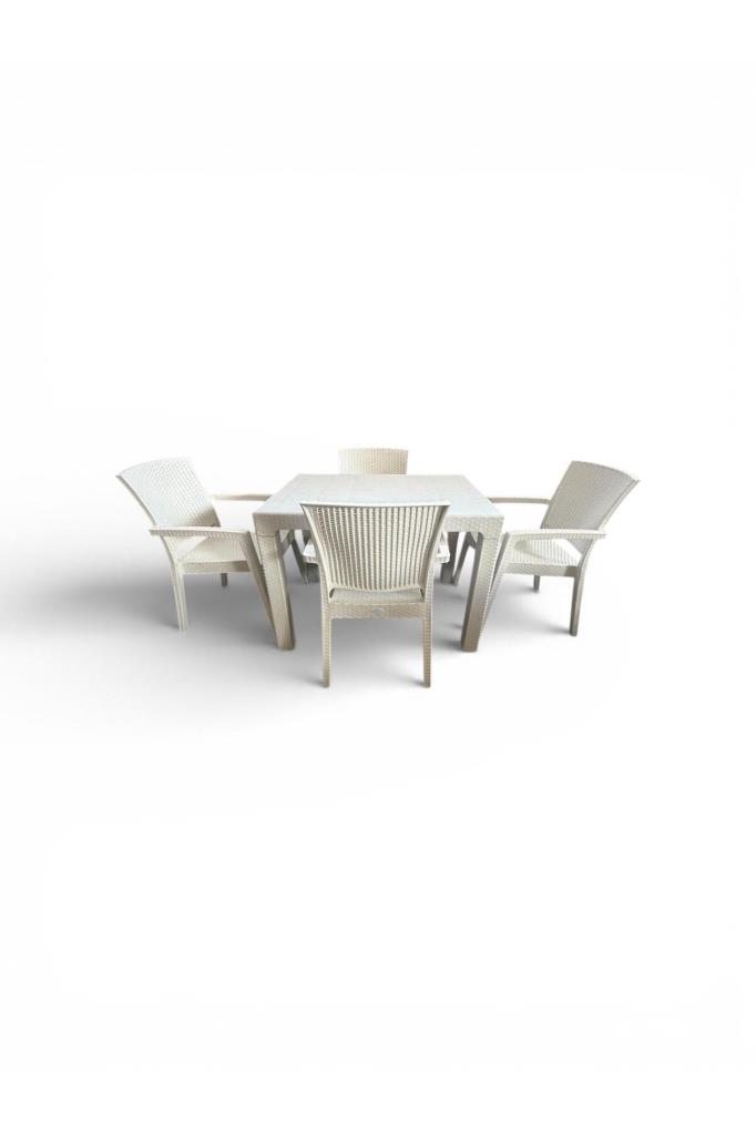 Zeugma Beyaz 70x100 Cm Camsız Rattan Bahçe Balkon Masa Takımı Beyaz