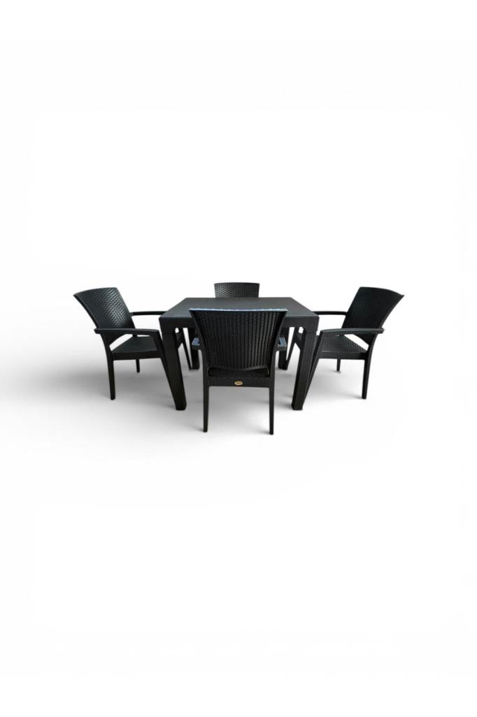 Zeugma Beyaz 70x100 Cm Camsız Rattan Bahçe Balkon Masa Takımı Siyah