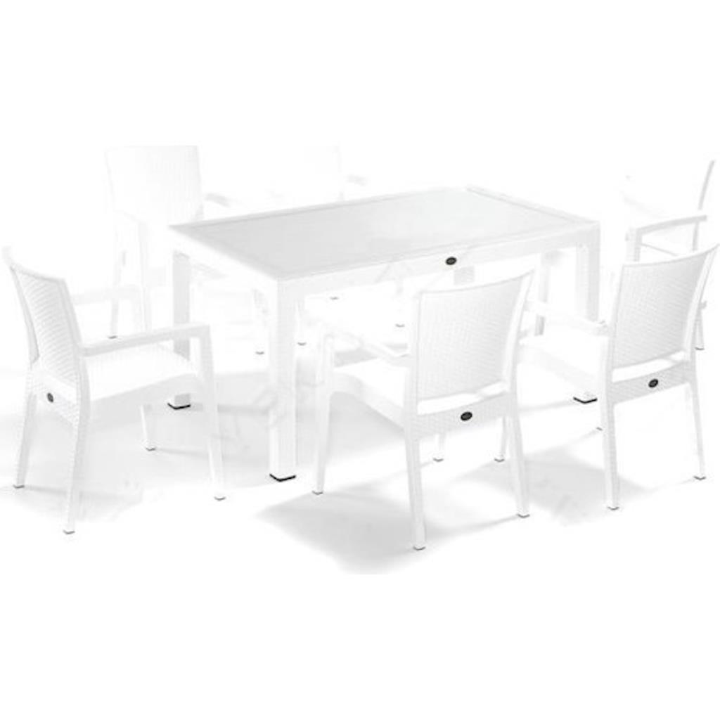 Zeugma Beyaz 90x150 Cm Camlı Rattan Bahçe Balkon Masa Takımı