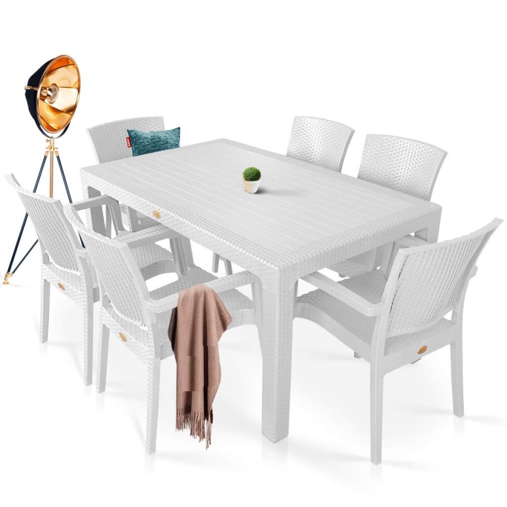 Zeugma Beyaz 90x150 Cm Camsız Rattan Bahçe Balkon Masa Takımı