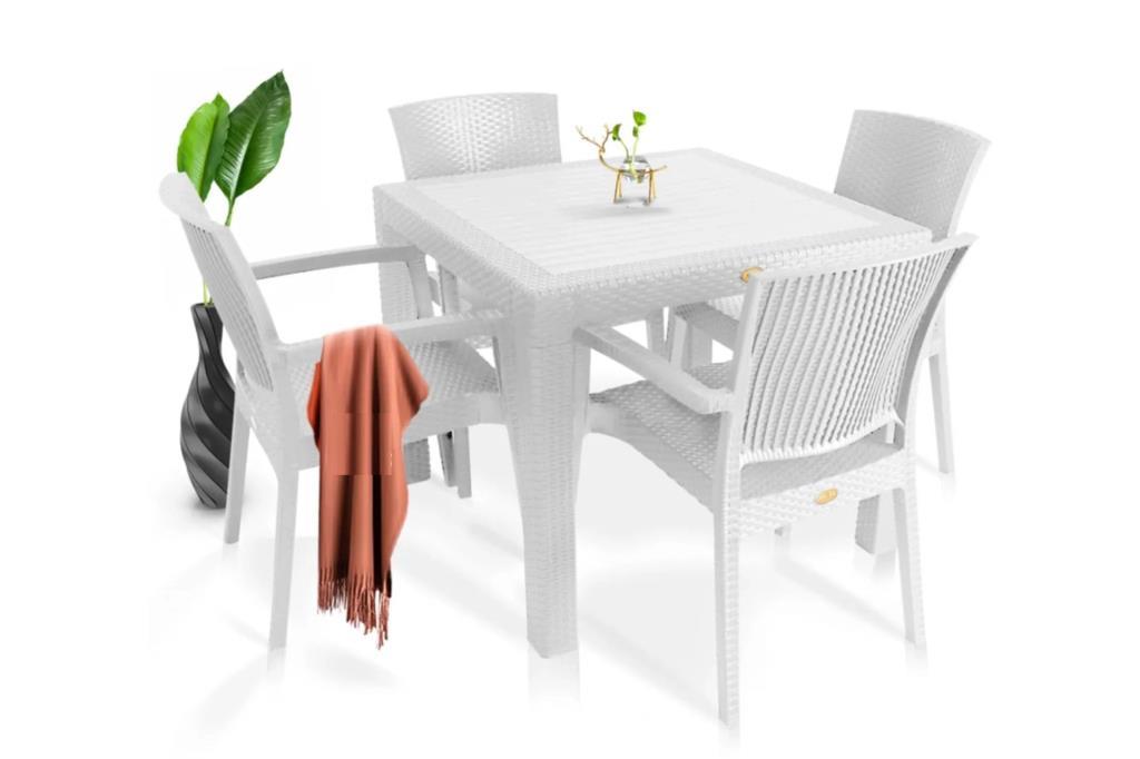 Zeugma Beyaz 90x90 Cm Camsız Rattan Bahçe Balkon Masa Takımı