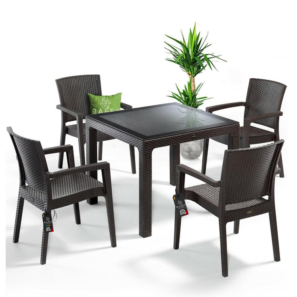 Zeugma Kahve 90x90 Cm Camlı Rattan Bahçe Balkon Masa Takımı