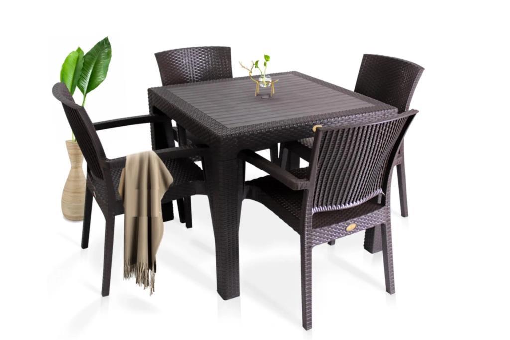 Zeugma Kahve 90x90 Cm Camsız Rattan Bahçe Balkon Masa Takımı