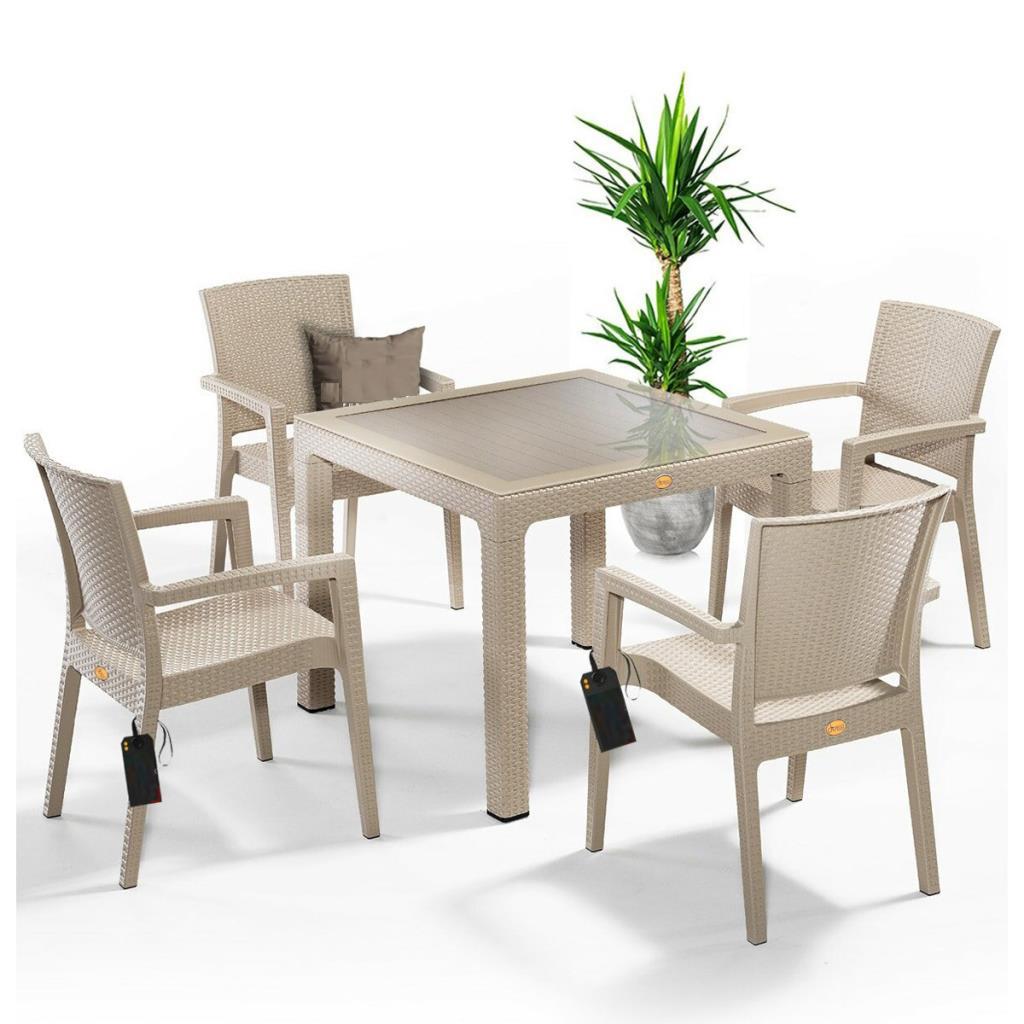 Zeugma Kapiçino 90x90 Cm Camlı Rattan Bahçe Balkon Masa Takımı