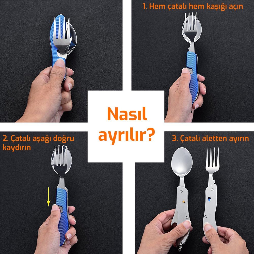 5336 Portatif Katlanır Kamp Çatal Kaşık Bıçak Açacak Seti - Mavi ne işe yarar
