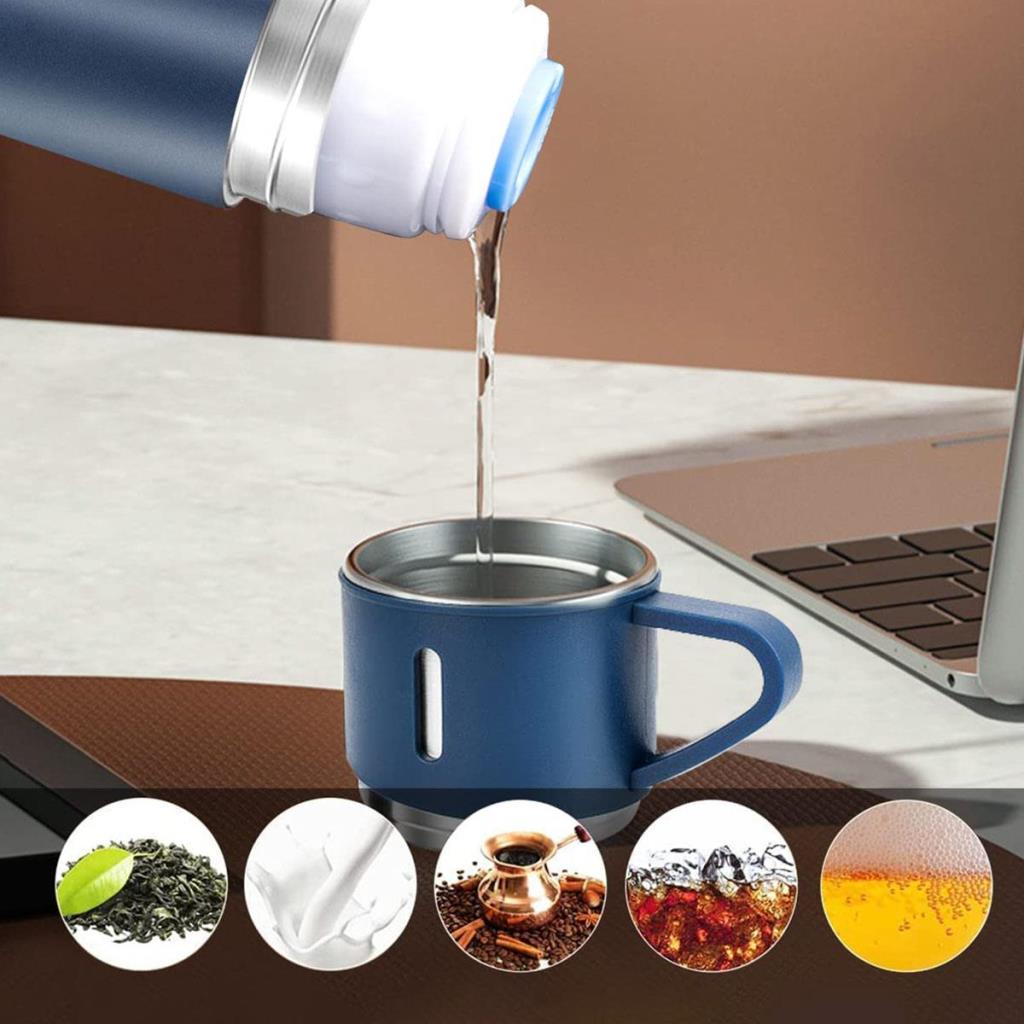 6002 Kupa Bardaklı Paslanmaz Çelik Termos Seti 500 ml - Mavi ne işe yarar