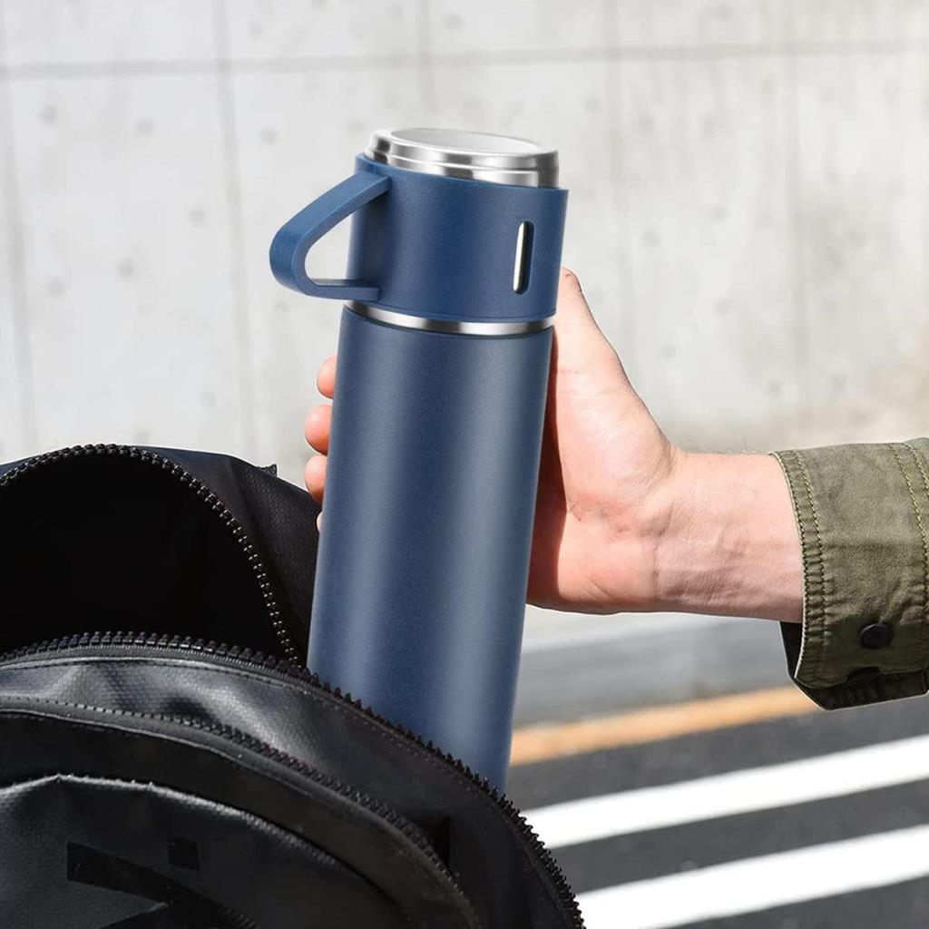 6002 Kupa Bardaklı Paslanmaz Çelik Termos Seti 500 ml - Mavi ne işe yarar