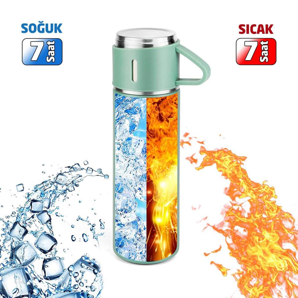6004 Kupa Bardaklı Paslanmaz Çelik Termos Seti 500 ml - Yeşil nereden bulurum
