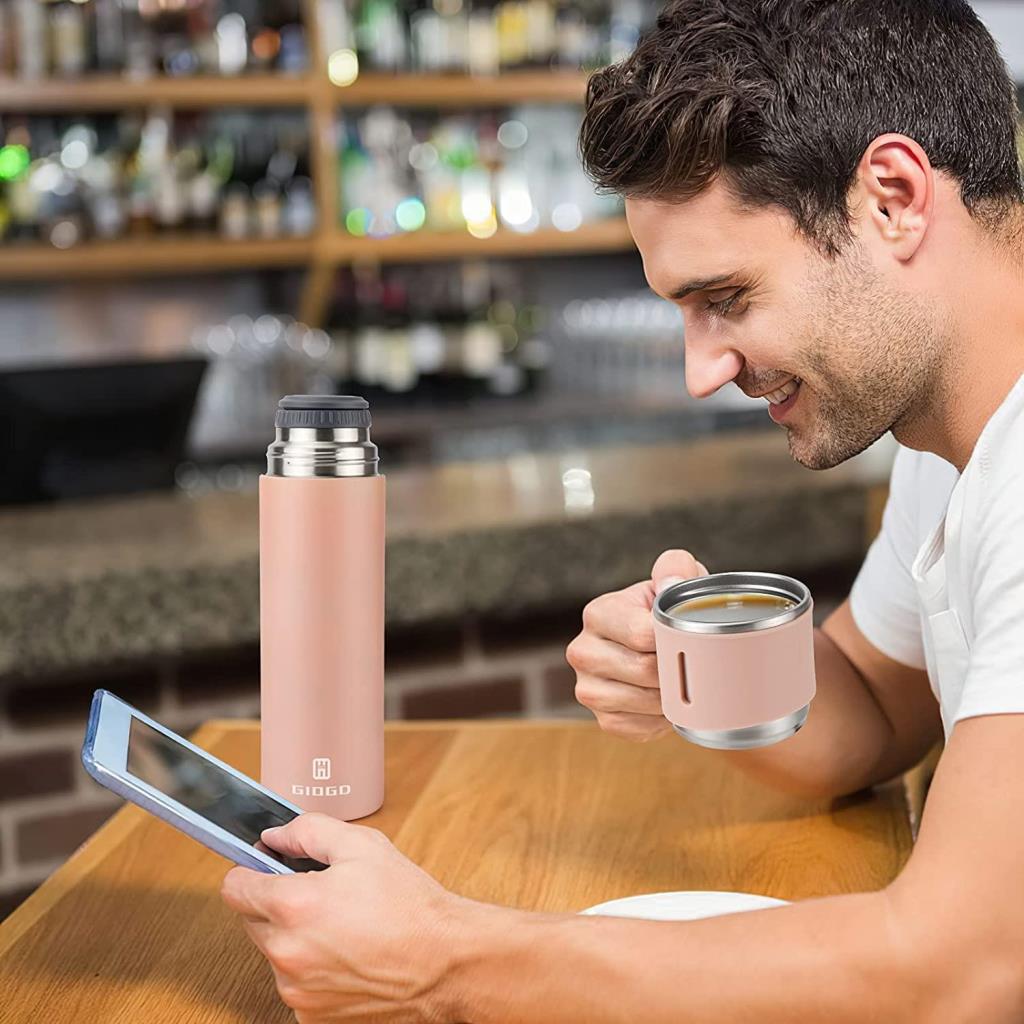 6006 Kupa Bardaklı Paslanmaz Çelik Termos Seti 500 ml - Pembe ne işe yarar