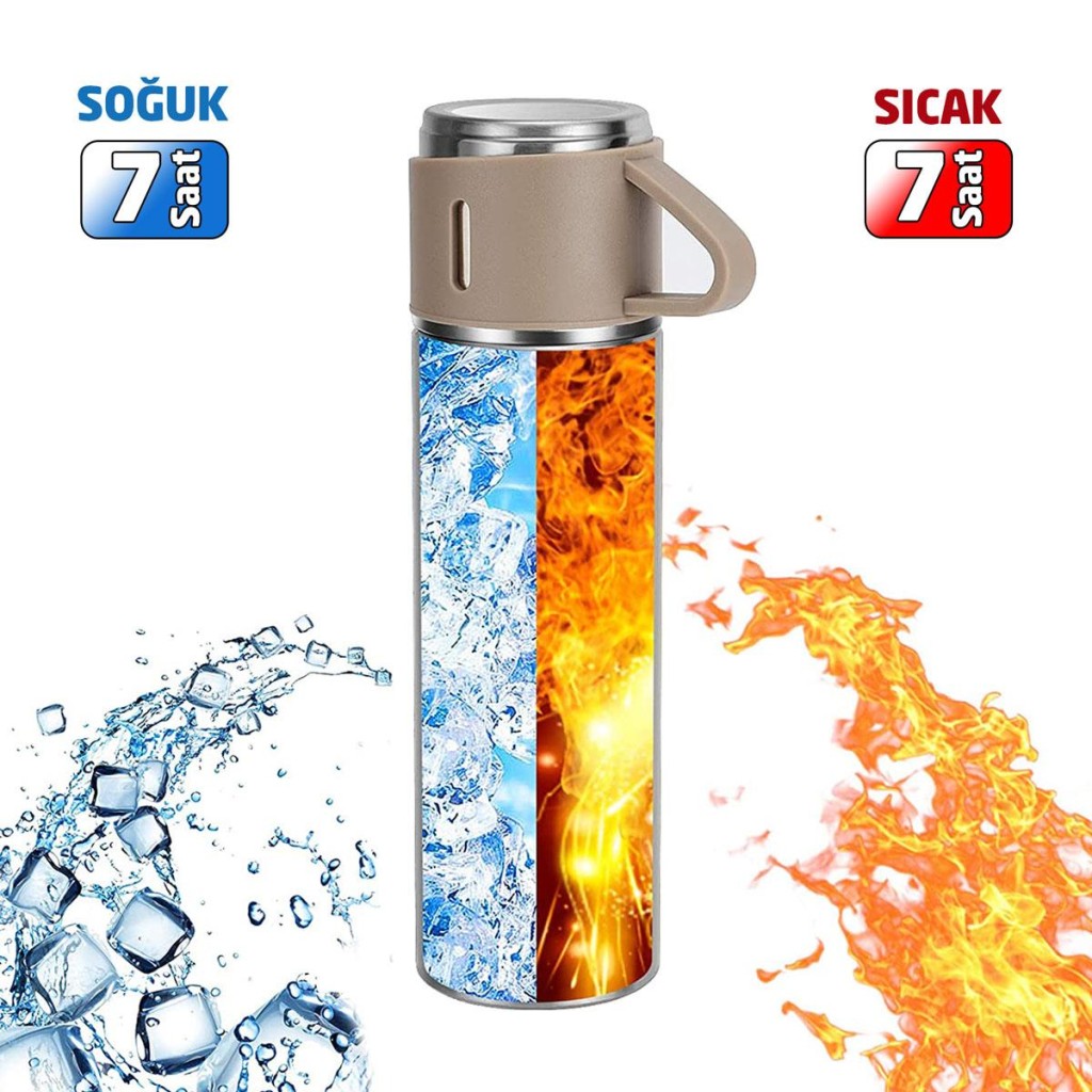 6007 Kupa Bardaklı Paslanmaz Çelik Termos Seti 500 ml - Kahverengi nereden bulurum