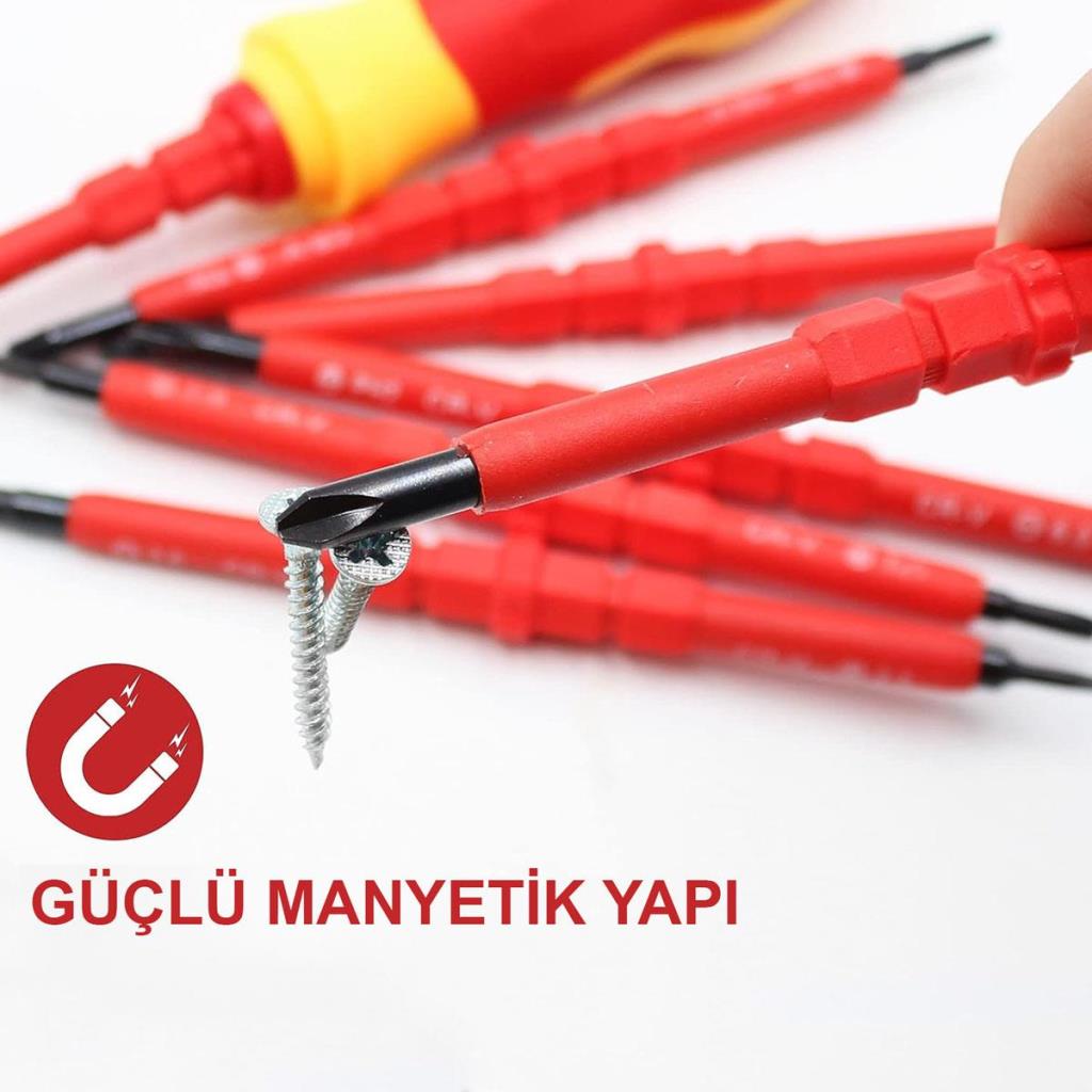 6047 Düz Yıldız Torx Değişken Uçlu İzoleli Tornavida Takımı 7 Parça ne işe yarar