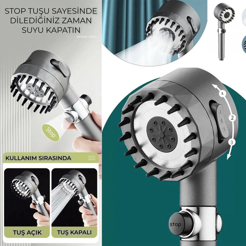 6115 Yüksek Basınçlı 3 Fonksiyonlu Masajlı El Tipi Duş Başlığı nereden bulurum