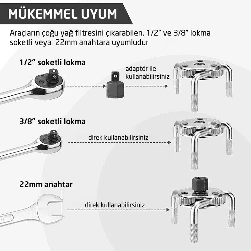 6119 Düz Üç Ayaklı Çift Yönlü Yağ Filtre Sökeceği 70-140 mm nasıl kullanılır