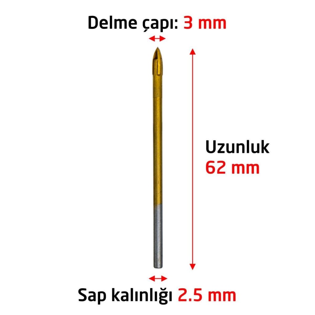 6169 Ok Tipi 4 Elmaslı Cam Fayans Delme Matkap Ucu 3 mm ne işe yarar
