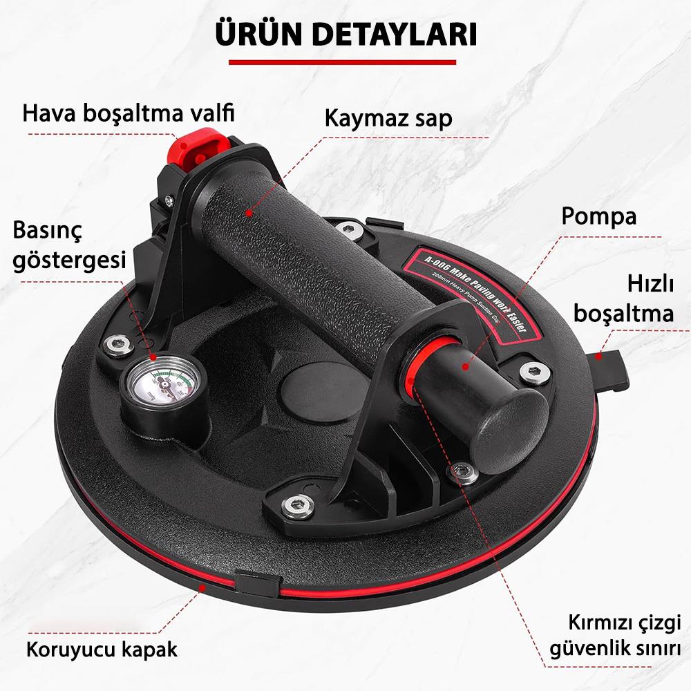 6273 Hava Pompalı Taşıma Vantuzu Basınç Saatli 20cm 250/300 Kg nasıl kullanılır