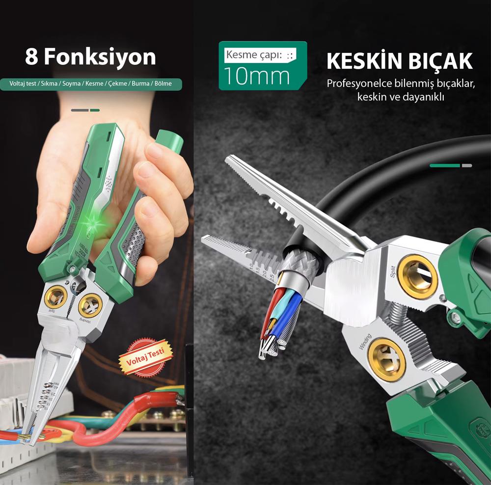 6504 Çok Amaçlı 8 Fonksiyonlu Elektrikçi Kablo Soyma Kesme Pensesi ne işe yarar