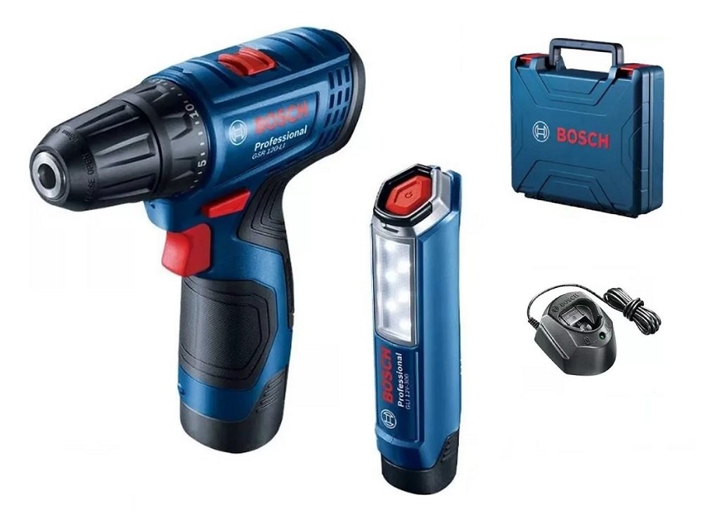 BOSCH GSR 120 Şarjlı Matkap + GLI 120 Fener Hediyeli 12 Volt Çift Akü fiyatı