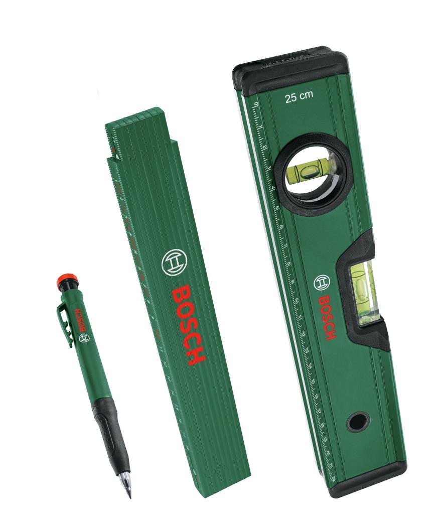 BOSCH Su Terazisi - Katlanır Metre - Kalemli İşaretleme Seti (1600A02W7S) fiyatı