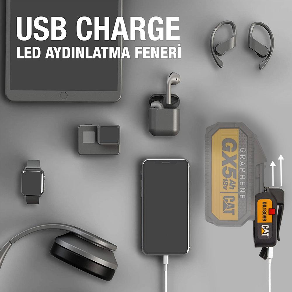 CAT DA18099 18Volt 2A Çift Çıkışlı USB Port + LED Fener (Akü Dahil Değildir) ne işe yarar