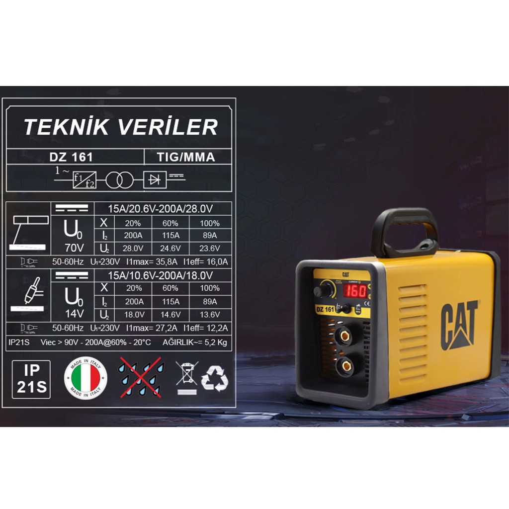 CAT DZ161T 160 Amper TIG LIFT/MMA Çanta Tipi Profesyonel Dijital İnverter Kaynak Makinesi + CAT DX37 Avuç Taşlama nereden bulurum