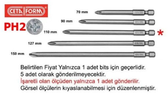 CETA-FORM PH2 x 110 mm Yıldız Bits Uç (CB/1102) fiyatı