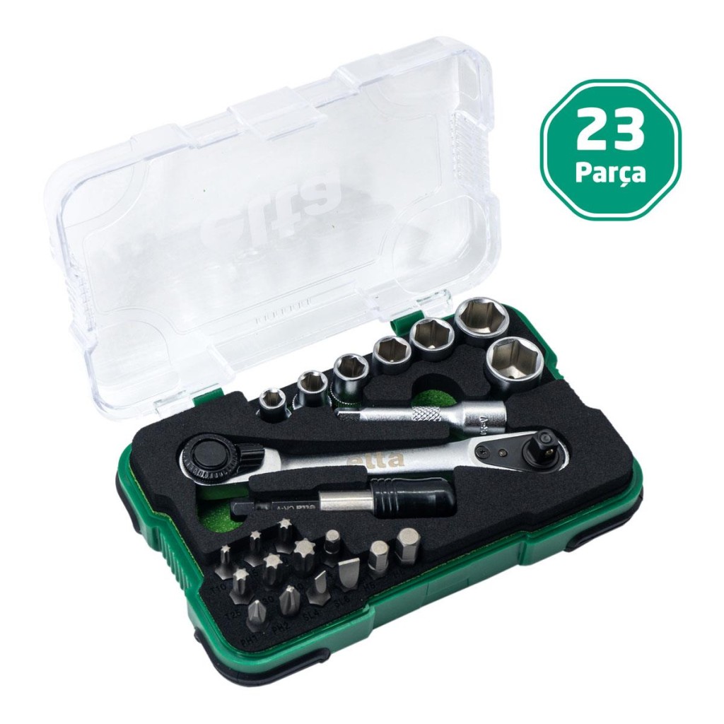 Elta 1/4'' Altıköşe Cırcırlı Lokma Anahtar ve Bits Uç Seti 23 Parça fiyatı