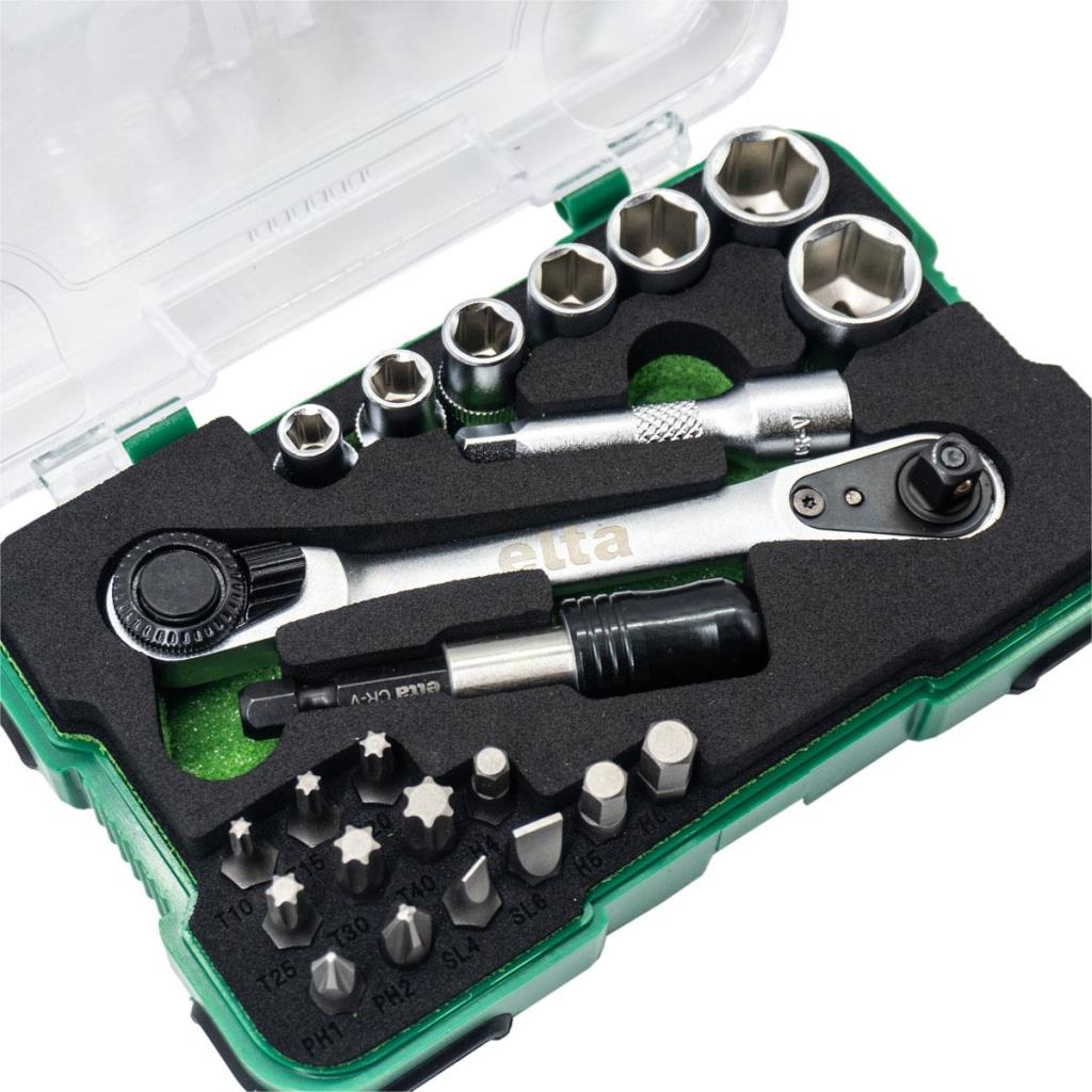 Elta 1/4'' Altıköşe Cırcırlı Lokma Anahtar ve Bits Uç Seti 23 Parça ne işe yarar