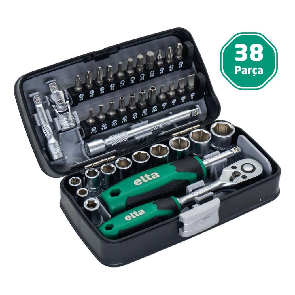 Elta 1/4'' Altıköşe Cırcırlı Lokma Anahtar ve Bits Uç Seti 38 Parça fiyatı