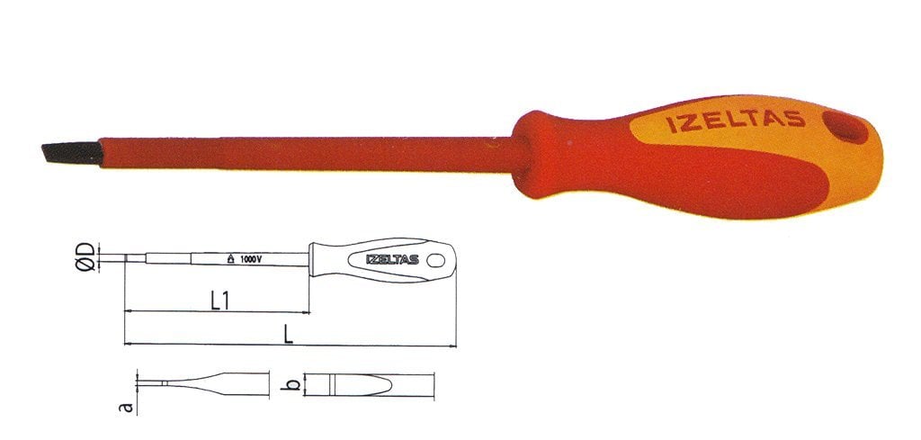 İZELTAŞ 1000V İzoleli Elektrikçi Düz Uçlu Tornavida 6,5x150 mm VDE fiyatı