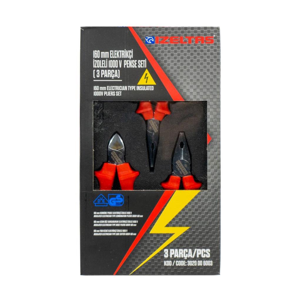 İzeltaş 1000V İzoleli VDE Elektrikçi 160 mm Pense Seti 3 Parça ne işe yarar