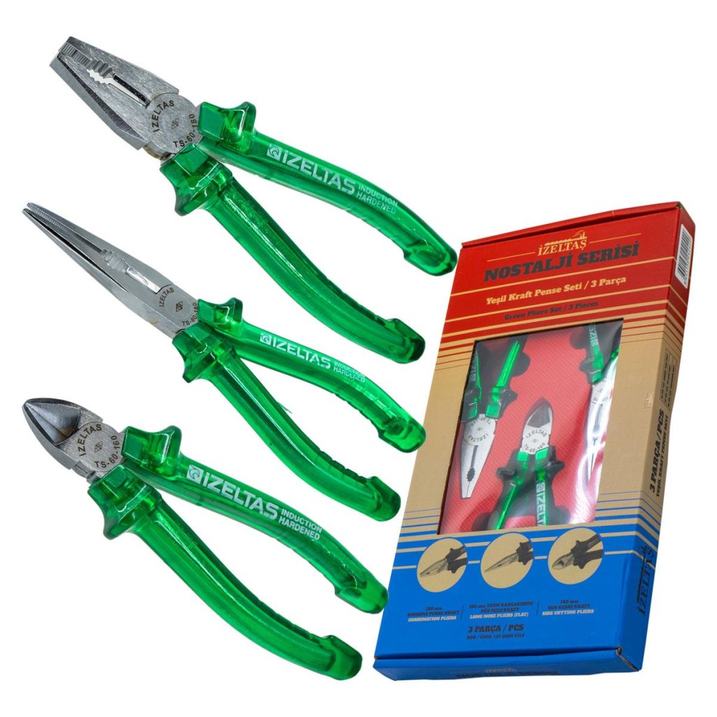 İzeltaş 13000005314 Yeşil Kraft Nostalji Pense Seti 3 Parça fiyatı